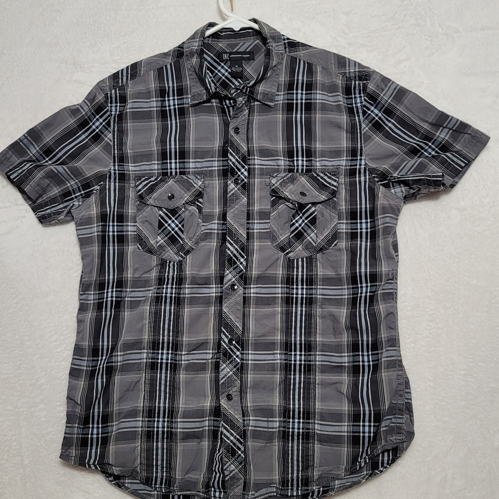INC International Concepts Mens Shirt Sz M Gray Button Up Short Sleeve Casual